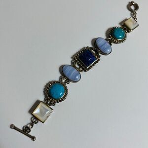 Sterling Silver WK Whitney Kelly Multi Stone Toggle Link Bracelet 8"